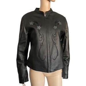 First Classics Breakout Star Womens Reflective Leather Moto Jacket size med